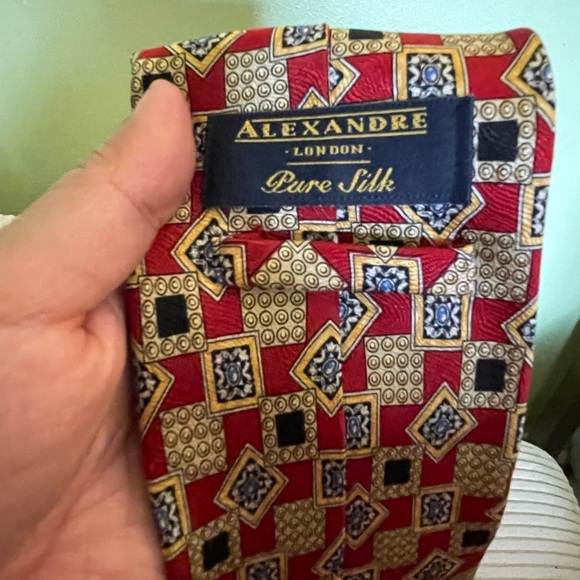 Alexandre London Pure Silk Tie - Red and Gold - Picture 1 of 6